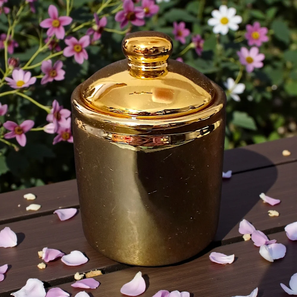 RH Macy Gold Painted Sugar Bowl Lidded Vintage 80s‎ Holiday Ceramic Porcelain
